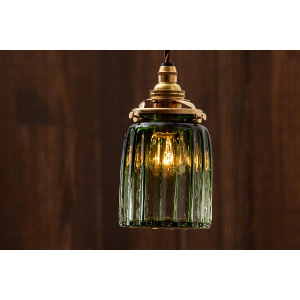 安土草多　ペンダントライト E17 安土草多 吹きガラス ペンダントライト E17 鳴門筒瓶 緑透き被せ AZ