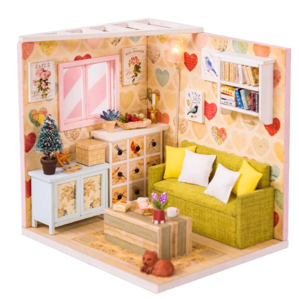 ・完成サイズ：13cm X 11.5cm X 12.5cm　・重量　：0.45キロ　防塵カバー付き★箱・説明書は中国語で書かれています。紙やすり、木質パーツ、ガラス、ブロック、ボンド、中の小物すべて小電球・装飾品・生地・プラスチック部品・木...