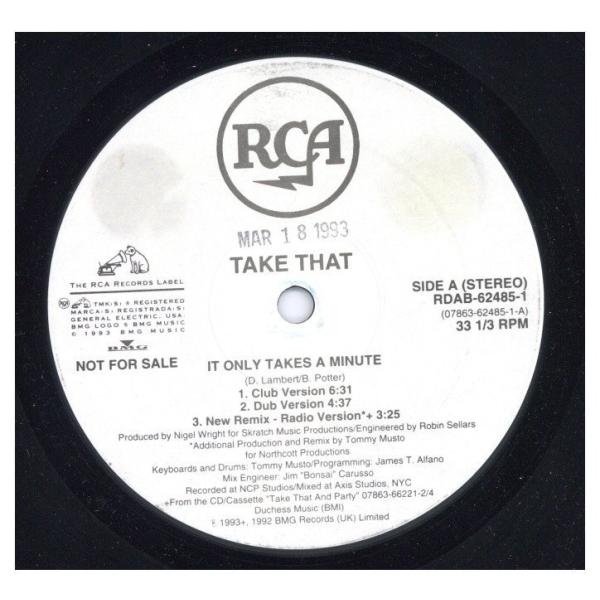 製造国 : US　　リリース年 : 1993　　レーベル : RCA　　品番 : RDAB-62485-1　　　　A面ラベルに染みと日付スタンプ有。90年代を代表する男性アイドルグループTAKE THATが'92にリリースしたデビューアルバ...