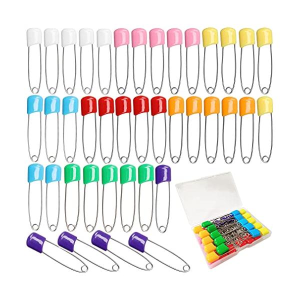 カジュアル40pcs+Box/5.5cm/-・パッケージ個数:1・高品質：RuiChy安全ピンはステンレス鋼でできており、曲がったり、折れたり、錆びたりしません。各ピンのサイズは約5.5cm / 2.1インチです。収納用の透明ボックスが付属...