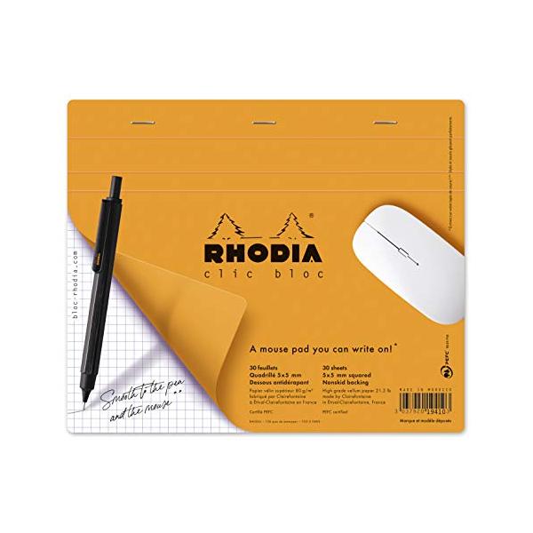 他サイト： RHODIA(ロディア) メモ帳型マウスパッド クリックブロック マウスパッド メモ用紙30枚入(5mm方眼・19×23cm) PEFC認証取得の商品画像