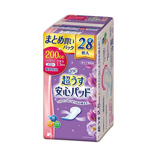他サイト： リフレ 超うす 安心パッド まとめ買いパック 失禁 尿モレ 尿漏れシート 薄型 吸収 消臭 200cc 28枚入の商品画像