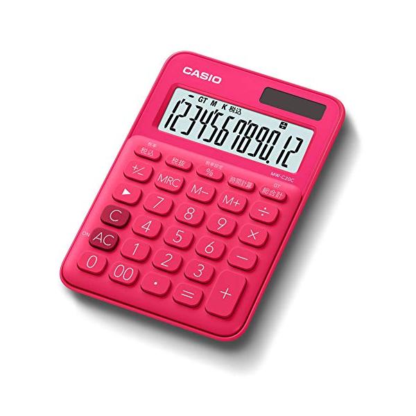 カシオ カラフル電卓 ビビッドピンク 12桁 ミニジャストタイプ MW-C20C-RD-N