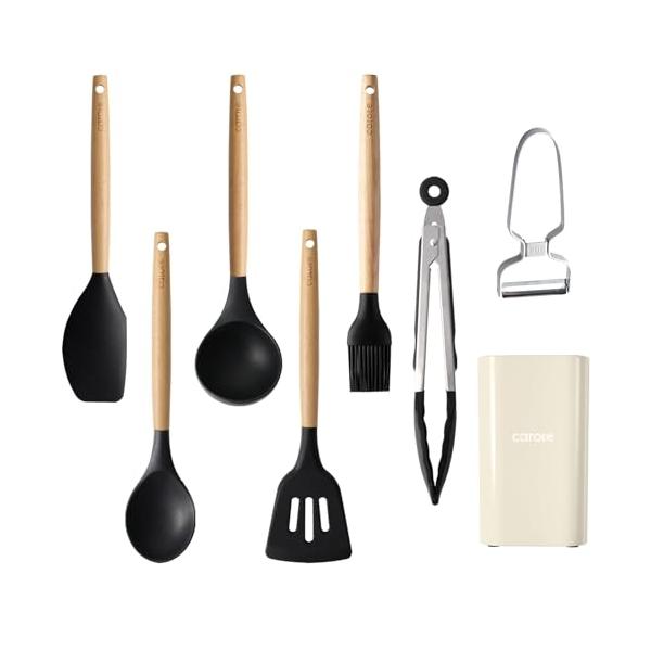 CAROTE カローテ キッチンツールセット8本 シリコン製 調理器具セット フライ返し おたま トング 泡立て器 へら ハケ スプーン浅 ピー