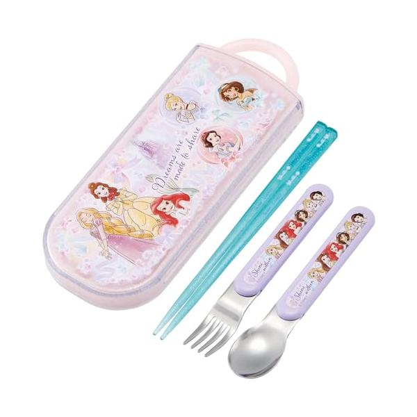 プリンセス/-/TACC2AG68992・Color:プリンセスPatternName:トリオセット・パッケージ個数:1・サイズ：横19.8×縦7.6×高1.7、箸：16.5、スプーン・フォーク：13cm・材質：フタ・箸：AS樹脂、本体：ポ...