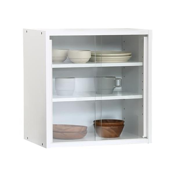 不二貿易 食器棚 キッチン収納 幅43×奥行29×高さ44cm ホワイト ガラス扉 可動棚 品 99434