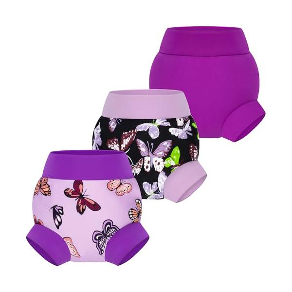 紫の蝶/90/-・Color:紫の蝶Size:90・快適で柔らかい素材ベビースイムダイパーは二重構造で、内側は92％ポリエステルと8％スパンデックスの柔らかいブレンド素材を使用しており、赤ちゃんのデリケートな肌に優しい触感を提供します。外側...