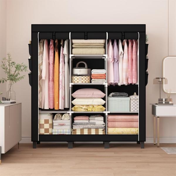 ブラック/幅130 cm、奥行き45 cm、高さ172 cm/-・超大容量の仕切り収納内部にはダブルの超ロングハンガーエリアが設けられており、ロングコートやワンピースなど、になりやすい衣類も楽に掛けられます。6つ以上の多機能収納コンパートメ...