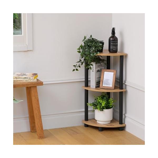 3段コーナーオーク/ブラック/3段コーナー/LSR-3C(OAK4/BK)・Color:オーク/ブラックStyle:3段コーナー・パッケージ個数:1・カンタン工具を使わず、棚板に支柱をくるくるまわして取り付けます。組み立てカンタンなので家具...