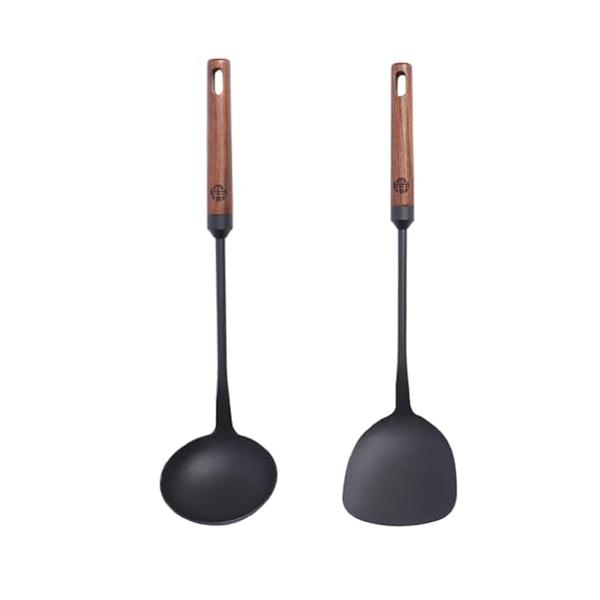 WANGYUANJI 中華スパチュラ へら おたま 窒化鉄製 中華鍋鉄製フライパン専用お玉ヘラセット 天然木ハンドル 穴有り 収納便利 取扱やす