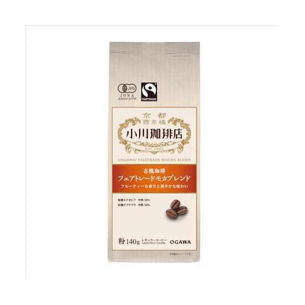 小川珈琲店 有機珈琲 フェアトレードモカブレンド 粉 140g ×3個 : FREE