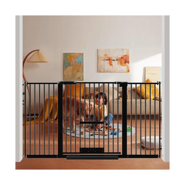 ブラック/137-146cm/Seogva・Size:137-146cmMaterialType:ブラックスチール製・ペットドア付きペットゲートには猫や小型ペットの出入りに便利な小さなドアが付いています。23*22cmのペットドアは小さなペ...
