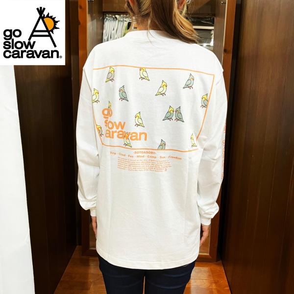 go slow caravan オカメ インコ USA/C スクエア LOGO バックプリント ロングスリーブ TEE ☆メンズ 男女兼用 ユニセックス ロン 長袖 T シャツ 小 鳥 cockatiel