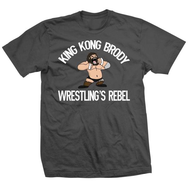 “超獣” ブルーザー・ブロディ Tシャツ「BRUISER BRODY King Kong Brody Wrestling's Rebel Tシャツ（チャコールグレー）」 アメリカ直輸入プロレスTシャツ