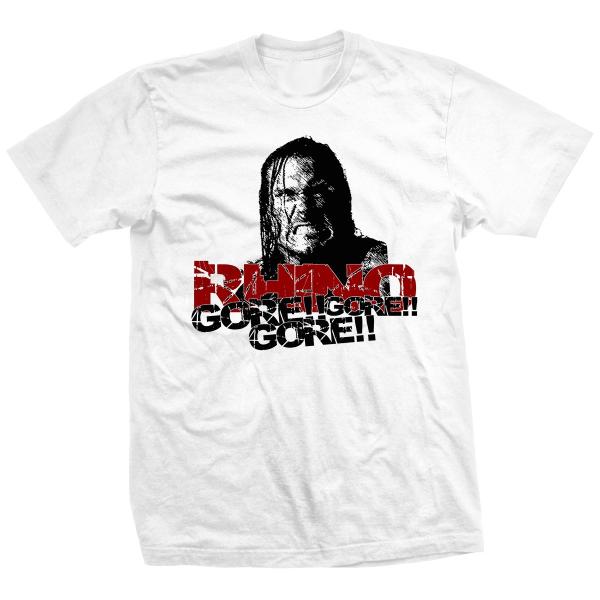 WWE／WWF ライノ「FEAR THE GORE」Tシャツ ライノ Tシャツ「Rhino GORE!! (White) Tシャツ」 ECW WWE TNA