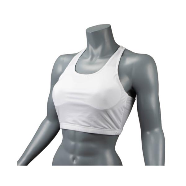 女性の胸を守るためのスポーツブラ。着丈が若干長めタイプパッドを取り外して洗濯可能。※スポーツブラ用パッド「L-713 イサミ インナーパッド（パッドの厚み9mm）」と組み合わせてお使い下さい。※女性の胸の強打によるダメージを持続して何年も受...