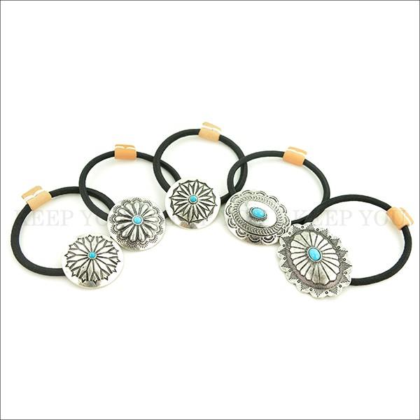 コンチョ ヘアゴム ターコイズ エスニック ボヘミアン ヘア