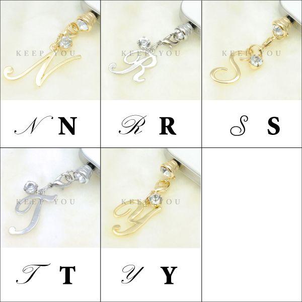 スマートフォンピアス イニシャル スイング ジュエル付き SILVER GOLD