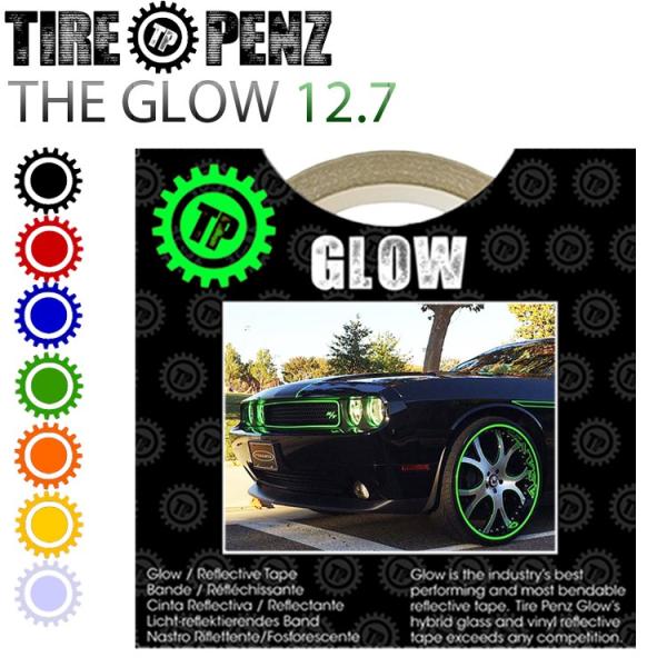 ゆうパケット対応4個迄 タイヤペンズ THE GLOW グロウ 12.7mm×9Ｍ リフレクトラインテープ 塗装保護接着剤 リムステッカー ホイールテープ