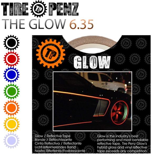ゆうパケット対応4個迄 タイヤペンズ THE GLOW グロウ 6.35mm×9Ｍ リフレクトラインテープ 塗装保護接着剤 リムステッカー ホイールテープ
