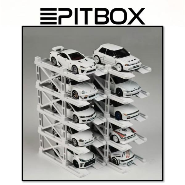 予約 Pitbox 1/64 ミニカー 10台 収納 昇降式 立体駐車場 ジオラマ 10