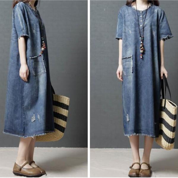 デニムワンピース ロング丈 40代30代 ゆったり 夏 大きいサイズ 半袖 ダメージ サイドスリット デニムワンピース ロング マタニティm L Xl Free Lyq 04 株式会社フリースタイル 通販 Yahoo ショッピング