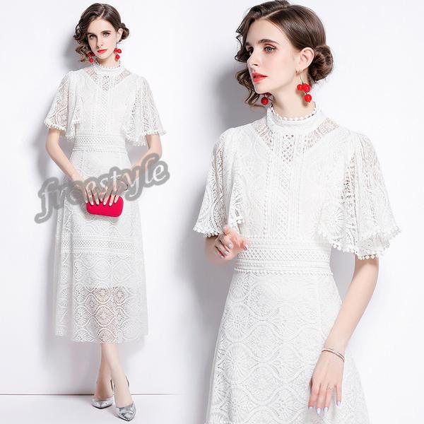 レースワンピース 白 ドレス お呼ばれドレス ロング丈 袖あり 夏 白ワンピース パーティードレス 結婚式ワンピース ホワイト Gz Free Shlfq 71 株式会社フリースタイル 通販 Yahoo ショッピング