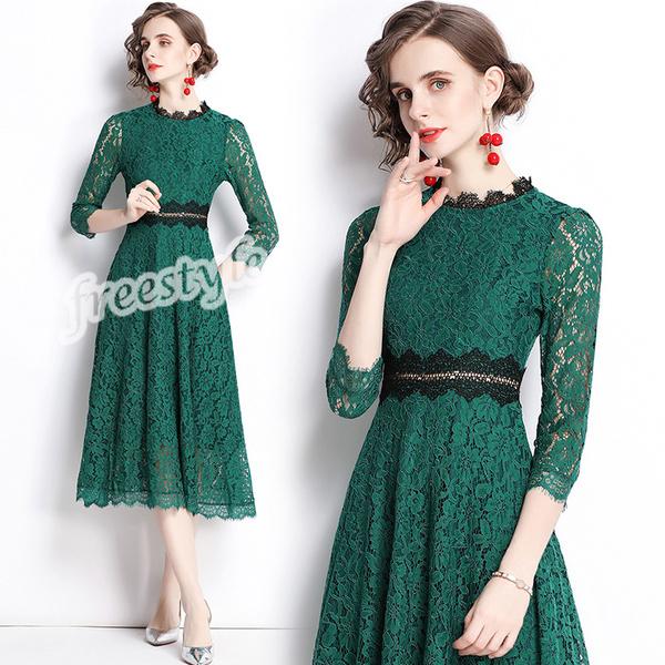 レースワンピース 結婚式 お呼ばれドレス 安い パーティードレス 結婚式 代 30代 七分袖 緑 Gz Free Shlyq 14 株式会社フリースタイル 通販 Yahoo ショッピング
