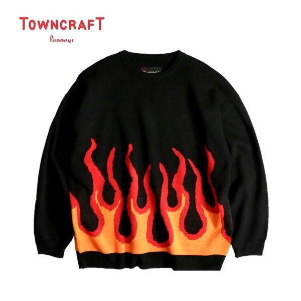 【半額セール50%OFF】TOWNCRAFT/タウンクラフト JACQUARD CREW KNIT/クルーネックニット・Chicano-Black(Red)