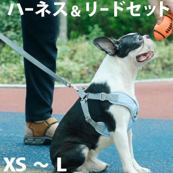 犬 ハーネス リードセット リード付き Vネック 痛くない 中型犬 小型犬 軽量 サイズ調整  メッシュ 反射素材 散歩 普段使い ペットグッズ KM668G