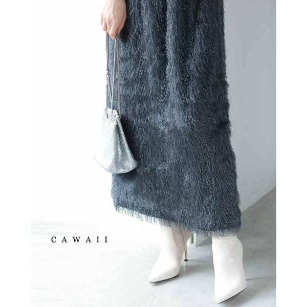 再入荷10月17日 ふわふわシャギーのストレートミディアムスカート cawaii S~L対応 fbk00050od ウエストゴム ラメ感 スッキリ見え チャコールグレー オシャレ 個性的 大人可愛い エレガント 上品 秋服 秋物 冬服 冬物 楽ちん レディース ファッション ミセス 30代 40代 50代 french-pave_fbk00050od