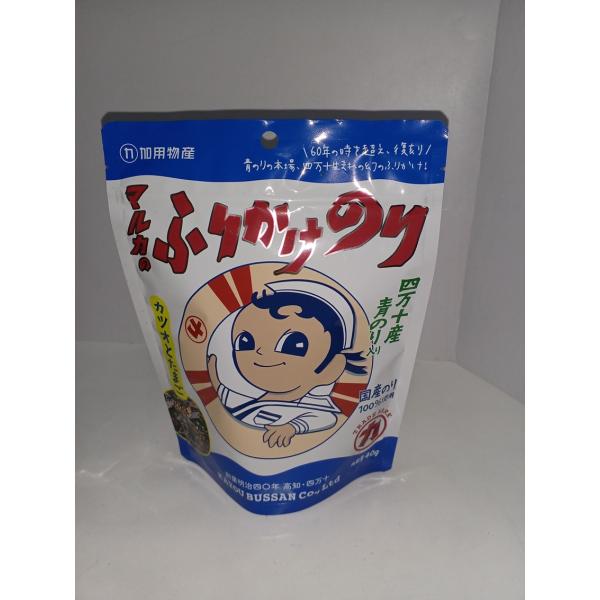 ６０年の時を超え、復刻　青のりの本場　四万十生まれの幻のふりかけ　　●　内容量　40ｇX3袋●　原材料名　味付けのり、青のり、調味かつお、醤油、砂糖、グラニュー糖、抹茶調味顆粒、たまご調味顆粒、食塩、調味料（アミノ酸等）、甘味料、香辛料、酸...