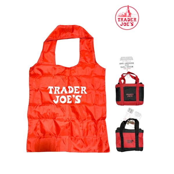 TRADER JOE'S トレーダージョーズ ミニエコバッグ micro tote with grocery bag ミニトート 折りたたみ コンパクト レジ袋 買い物袋 買い物バッグ トレジョ