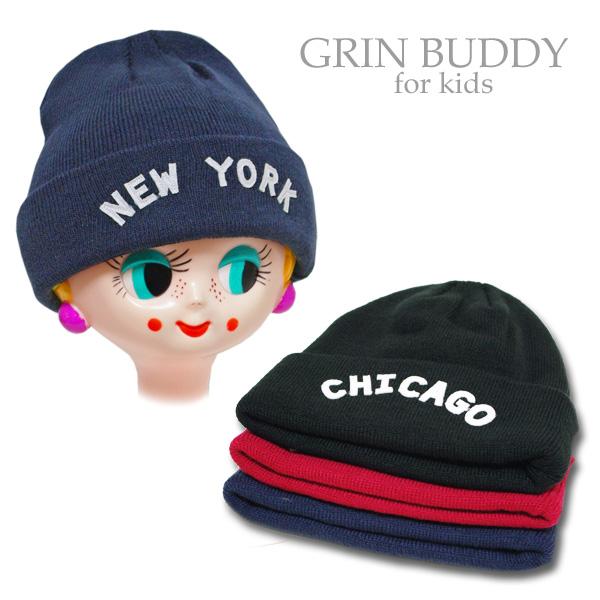 ニット帽 キッズ 子供 GRIN BUDDY グリンバディー CITYロゴ ニット 帽子 53cm 無地 ニット帽子 男の子 女の子 こども 防寒 冬 おしゃれ
