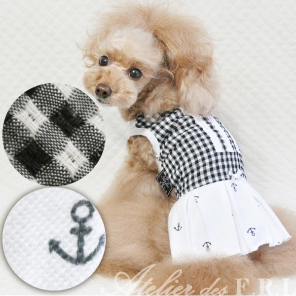 ドッグウェア 黒白ギンガムチェック 犬服ワンピ ハンドメイド