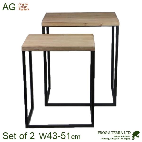 ブロカント サイドテーブル SLセット（S:W43cmxD31cm×H55.5cm/L:W51cmxD35.5cm×H63cm）（ウッド/アイアン製）（什器/店舗用）