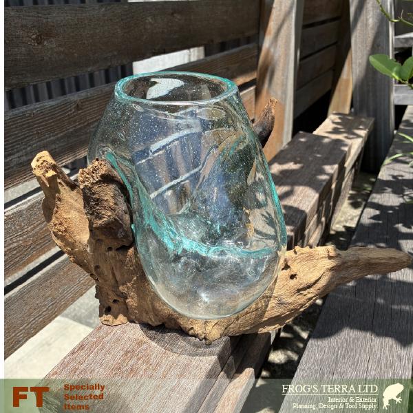 【現品販売】ガラス花器流木スタンドセット （W24cm×D20cm×H20cm）（底穴なし）  花器 ディスプレイ Vase 流木