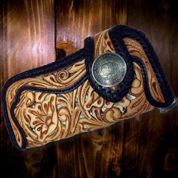 長財布 メンズ 蔦 花 カービング ハンドメイド ウォレット 送料