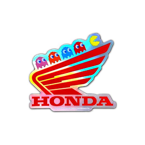 『Hondaのバイク』と名作ゲーム『パックマン』 のコラボグッズです。 Honda二輪を象徴するウイングマーク の上にパックマンとゴースト達が並ぶ愉快なデザイン。見る角度によって虹色にキラキラ輝くホログラムステッカーは注目度も抜群です！ バ...