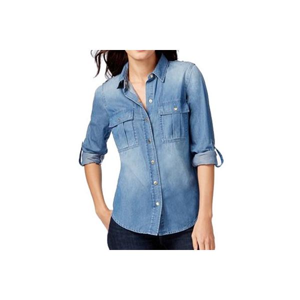 マイケルコース デニムシャツ Roll Tab Sleeve Snap Front Blouse ロールスリーブ デニムシャツ ライトキャディーウォッシュ レディース ブランド Buyee Buyee บร การต วกลางจากญ ป น ซ อจากประเทศญ ป น