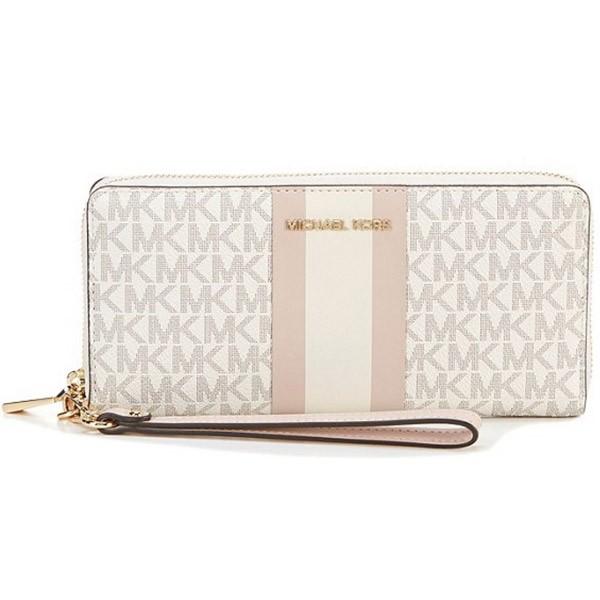 マイケルコース 長財布 Michael Michael Kors 32T9GF6T3B Logo Stripe Continental  Wristlet(Vanilla/SoftPink) ロゴ ストライプ コンチネンタル 財布