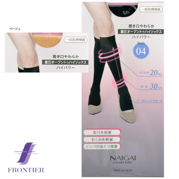 ナイガイ　コンフォート　着圧ハイソックス　ハイパワー30hpa　トゥーレスタイプ　メール便対応可