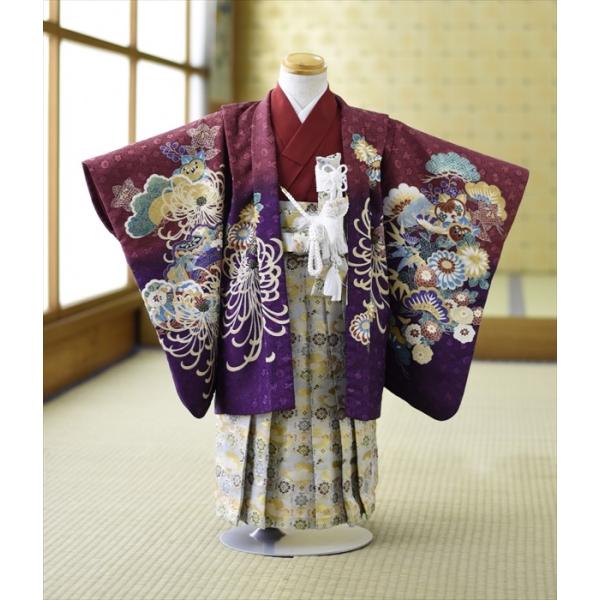 七五三 3歳 男の子 着物 レンタル エンヂ小紋鷹に菊 (袴：雲に亀甲