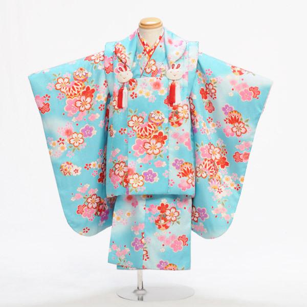 七五三 レンタル 3歳 女の子 被布 アクアブルーまりに桜《身長》90cm