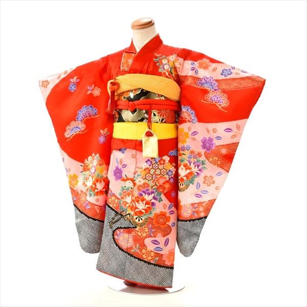 七五三 レンタル 3歳 女の子 赤裾かの子ぼたん車 三ツ身《身長》95cm