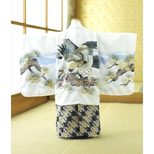 白富士にタカ男の子七五三5歳5才 身長 115cm前後 簡単な着付けマニュアル付き レンタル753 男の子白富士にタカ結婚式レンタル袴 セット貸衣装 子供着物 羽織卒園式