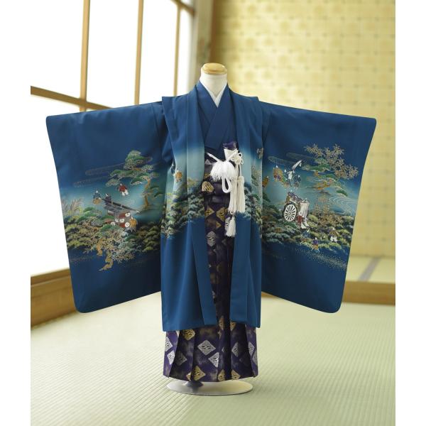【商品番号：m753-5122】【商品名：藍カブトに御所車】【七五三5才男の子】★適正サイズ：身長:105cm〜117cm-----------------------------------------------ご注文前に下記【予約状況...