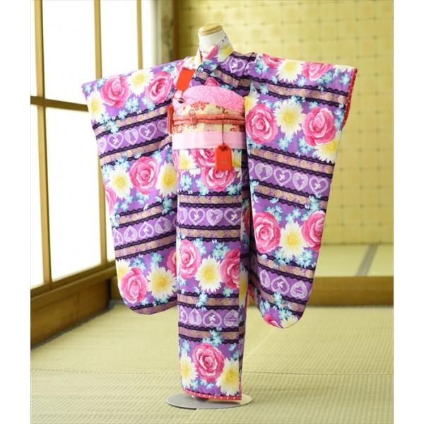 七五三 女の子 着物 レンタル 7歳 チェリーピンクばらの花《身長