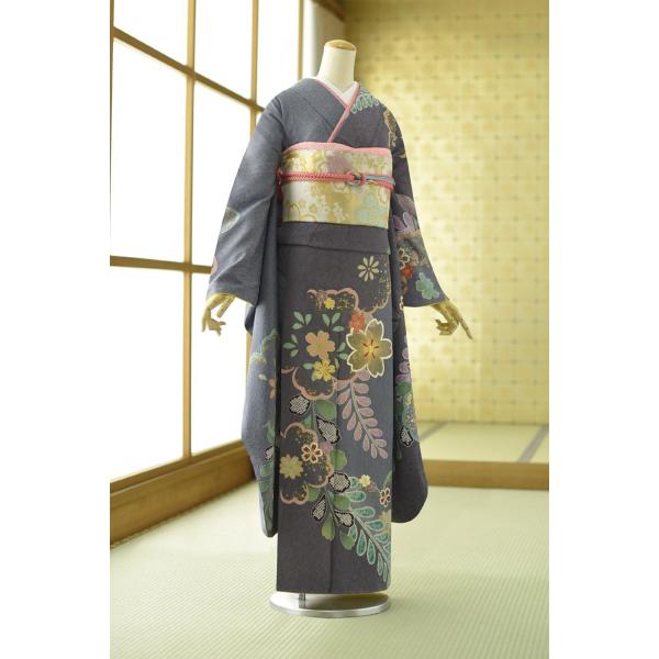 夏用単衣振袖 夏 振袖 レンタル 着物レンタル 身長 160cm〜174cm位 結婚式 成人式 貸衣装 単 夏用振袖レンタル 6月 7月 8月 9月　グレー染分け辻が花 八掛付