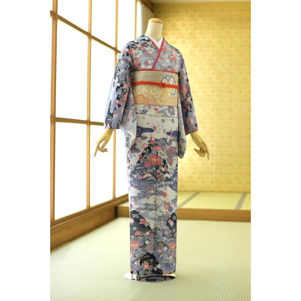 未着用に近い！単衣＊たたき染め＊松葉＆銀杏＊月＊訪問着＊１５６ｃｍ＊裄６６ リサイクル訪問着袷 友禅染め 黒 モダン たたき染め 身丈155cm 裄63cm